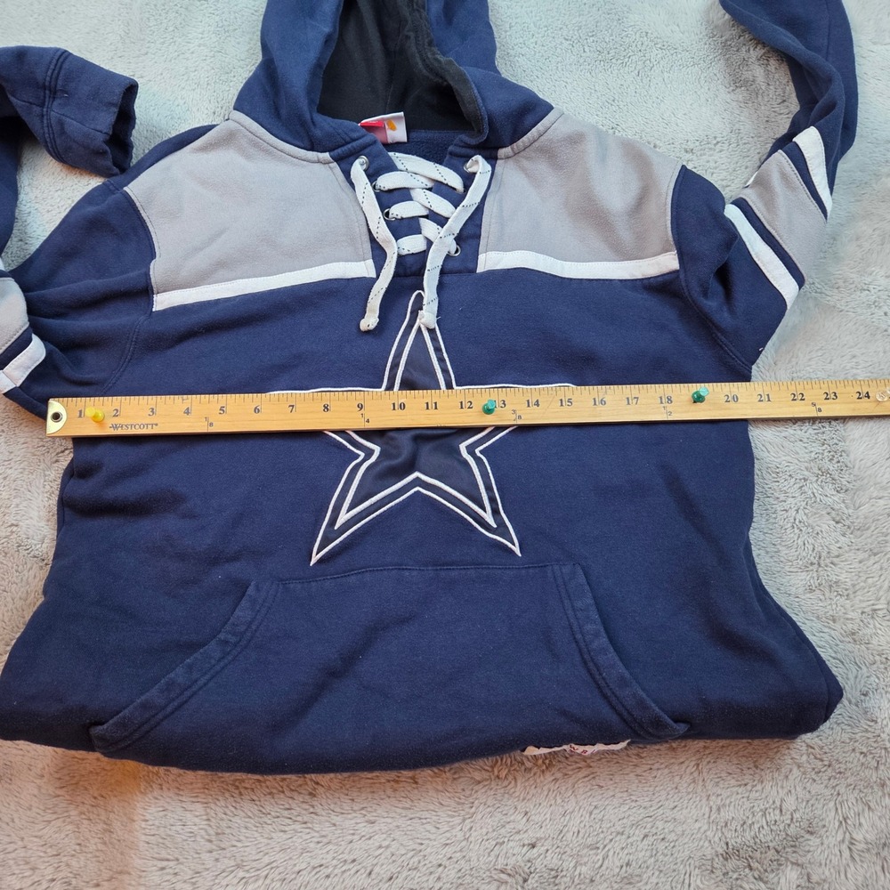 Dallas Cowboys Mitchell & Ness Hoodie Mens M Lace Up Throwback NFL Navy Blue - Picture 4 of 10